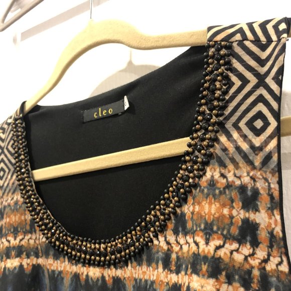 Evening knee length dress. Brazilian brand CLEO. Mixed print colors. Size L - Picture 3 of 12